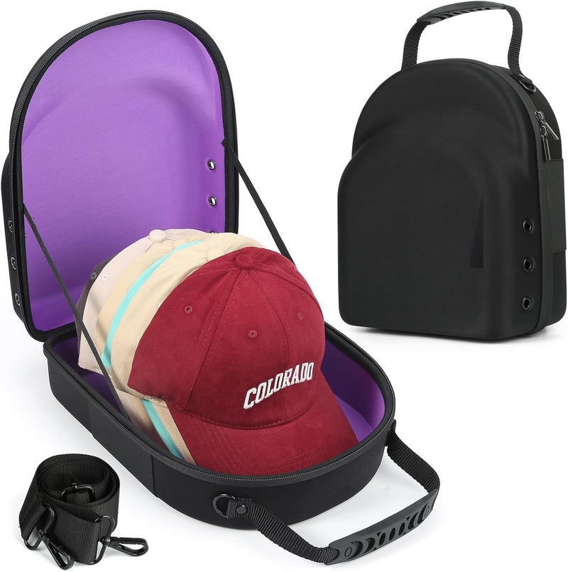 GERMUN Hard baseball hat case, Hat Carrier Travel Case with Adjustable Shoulder Strap, Hat cap case for 6 Baseball Caps - Perfect for Traveling & At-Home Storage (Black with Purple) - Image 1